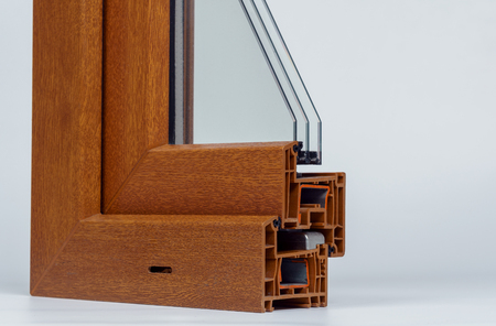 A cross section of window Design of pvc profiles for window, triple glazing cross selection