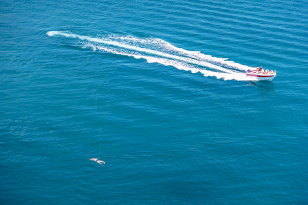Sea aerial view, Top view, amazing nature background.The color of the water and beautifully bright. Azure beach with rocky mountains and clear water of Crimea at sunny day.の写真素材