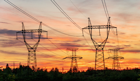 High-voltage  power lines. Electricity distribution station. high voltage electric transmission...