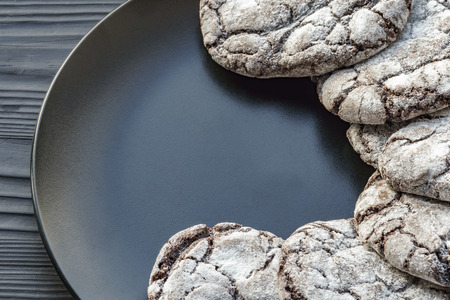 beautiful cookies on a dark background. Healthy breakfast. Free space for text.の写真素材