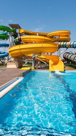 Water park with colorful slides and pools.の写真素材