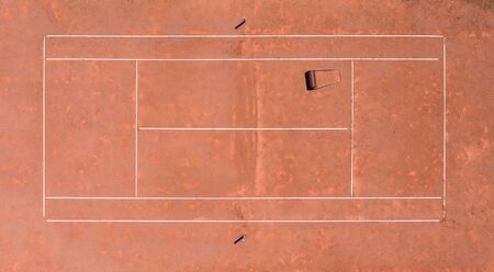 aerial view of clay tennis court no people.の写真素材