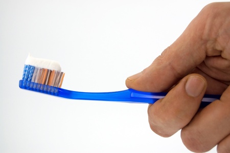 Tooth paste and tooth brush isolated on a white background の写真素材