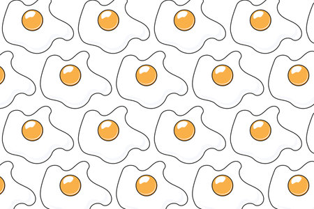 Scrambled eggs in the vector. Fried egg, flat icon design on a white background, vector illustration. pattern.のイラスト素材