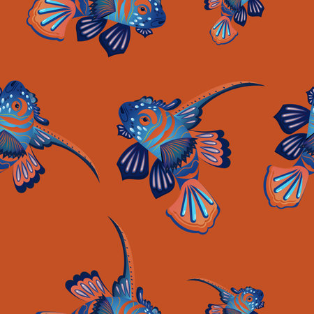 Blue and yellow fish, illustration of the silhouette of an aquarium fish. Colorful cartoon flat aquarium fish icon for your design. colorful cartoon fish pattern.の写真素材