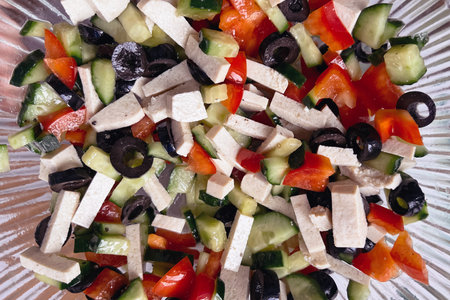 Greek salad with tofu. Proper nutrition.の写真素材