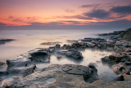 Beautiful sunset on the sea beachの写真素材