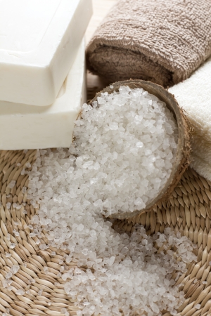 Aromatic spa set with sea salt and soapの写真素材