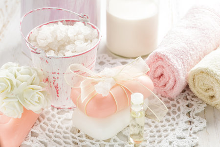 Sea salt, oil and soapの写真素材