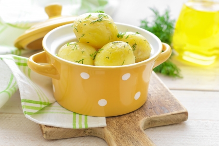 Boiled new potatoの写真素材
