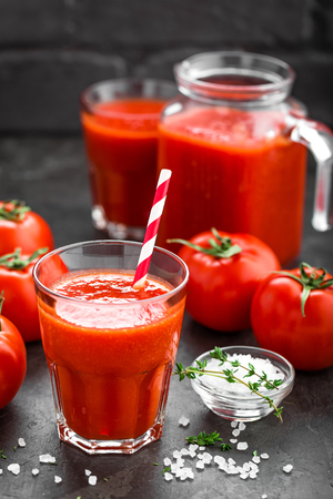 Fresh tomato juice in glass. Vegetable drinkの写真素材