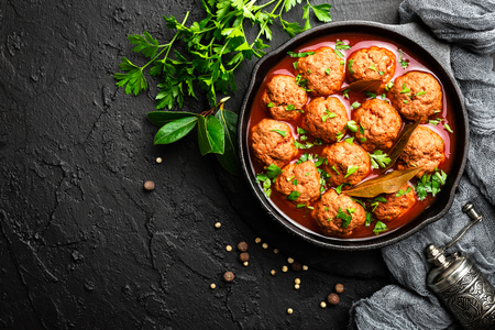 Beef meatballs in tomato sauceの写真素材