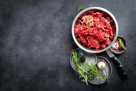 Mince. Ground meat with ingredients for cooking