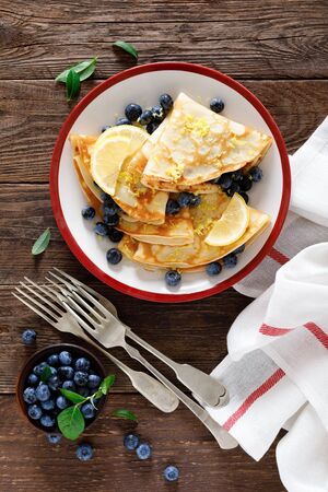 Sweet crepes filled with fresh blueberryの写真素材