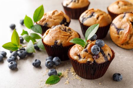 Blueberry muffins with fresh berriesの写真素材