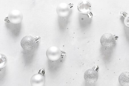 Christmas, New Year or Noel holiday festive decorations, ornaments on white background, flat lay...