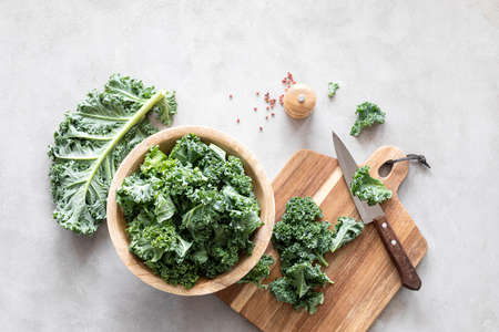 Fresh kale curly leaves, superfoodの写真素材
