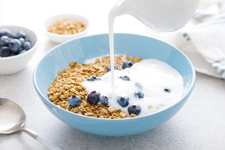 Granola with yogurt and blueberryの写真素材