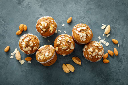 Healthy gluten free almond muffins with nut slicesの写真素材