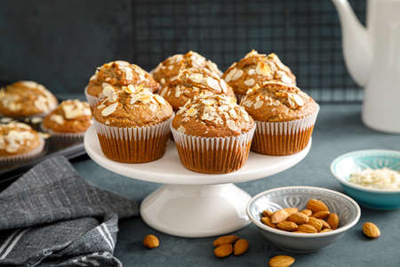 Healthy gluten free almond muffins with nut slicesの写真素材