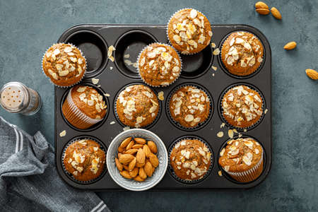 Healthy gluten free almond muffins with nut slicesの写真素材