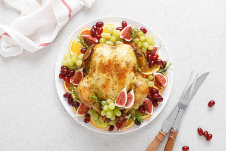 Christmas turkey. Roast Christmas turkey garnished for holiday Christmas dinner for Thanksgiving...