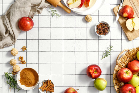 Culinary background, thanksgiving or Christmas cooking, top viewの写真素材