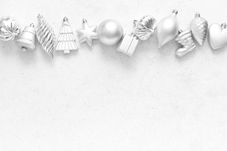 Christmas, Xmas, Noel or New Year background with winter festive Christmas holiday decoration, Christmas baubles with copy space for a text of greeting cardの写真素材