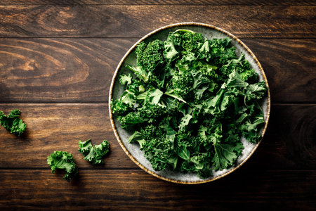 Kale green cabbage leaves, top viewの写真素材