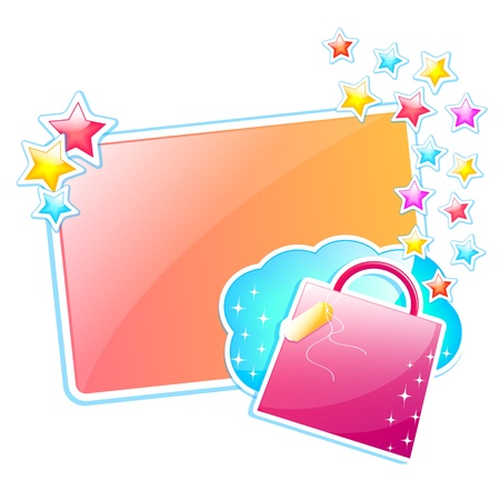 frame with glossy shopping bag and starsのイラスト素材