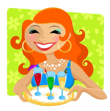 attractive woman serving colorful party drinksのイラスト素材