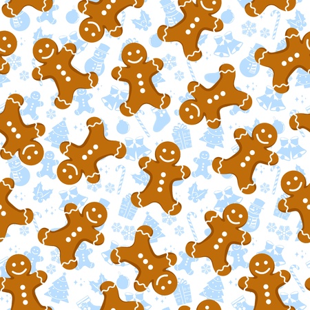 Seamless pattern with gingerbread men and Christmas iconsのイラスト素材