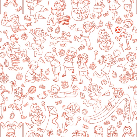 Seamless pattern with doodles of childrenのイラスト素材