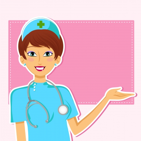 ty smiling nurse making a presenting gestureのイラスト素材