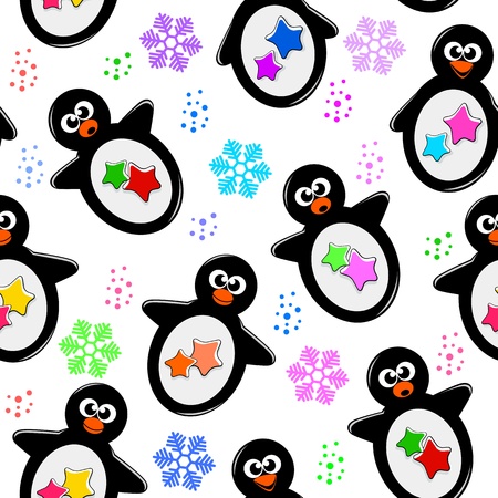 Seamless pattern with cartoon penguinsのイラスト素材