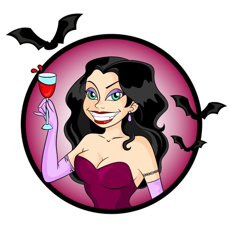 Attractive vampire woman holding a glass of red drinkのイラスト素材