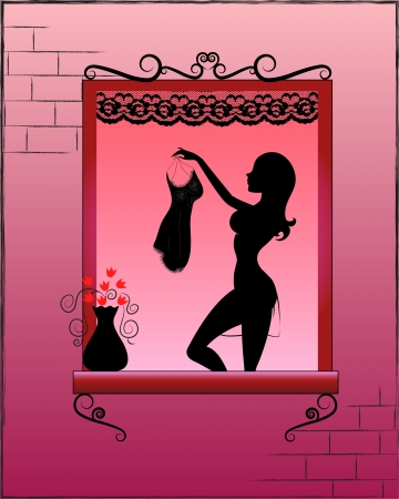 Silhouette of a sexy woman in the windowのイラスト素材