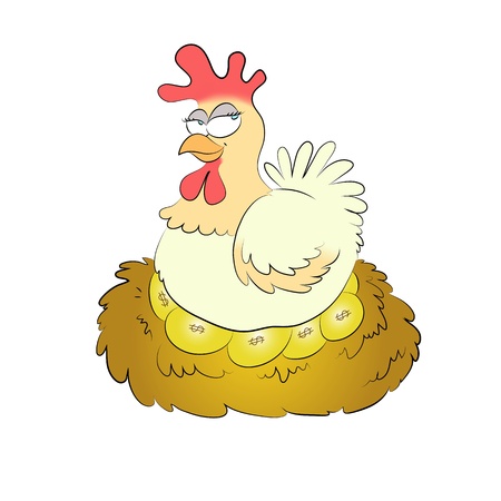 chicken laying golden eggsのイラスト素材