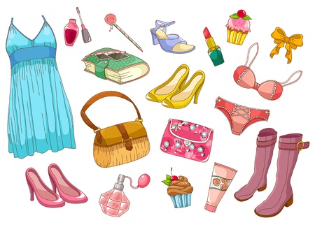 collection of fashionable girlish itemsのイラスト素材
