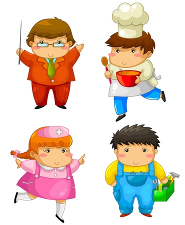 cute characters in outfits of different professionのイラスト素材