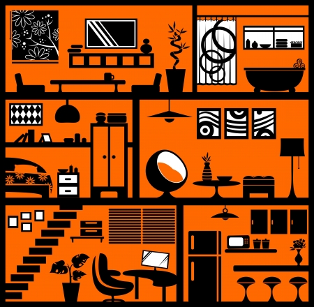 designs of different rooms  Each element is grouped separately for easy editing のイラスト素材