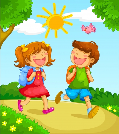 kids going to schoolのイラスト素材