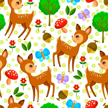 seamless pattern with baby deer and forest elementsのイラスト素材