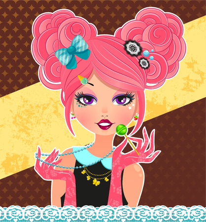 girl dressed in cute style similar to that of Tokyo and Harajuku のイラスト素材