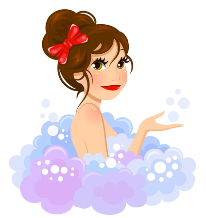 pretty girl enjoying a bath full of foamのイラスト素材