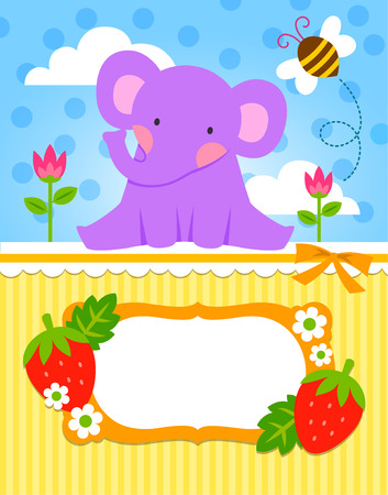 greeting card template with a cute baby elephantのイラスト素材