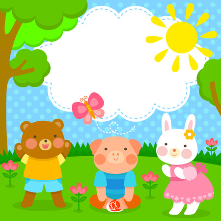 cute animal friends having fun at the parkのイラスト素材