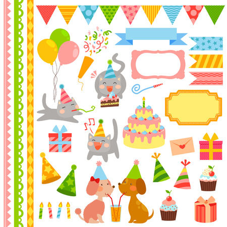 collection of birthday icons and design elementsのイラスト素材