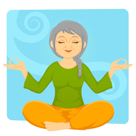 Happy mature woman relaxing with meditationのイラスト素材