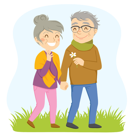 Older couple having a romantic walk outsideのイラスト素材